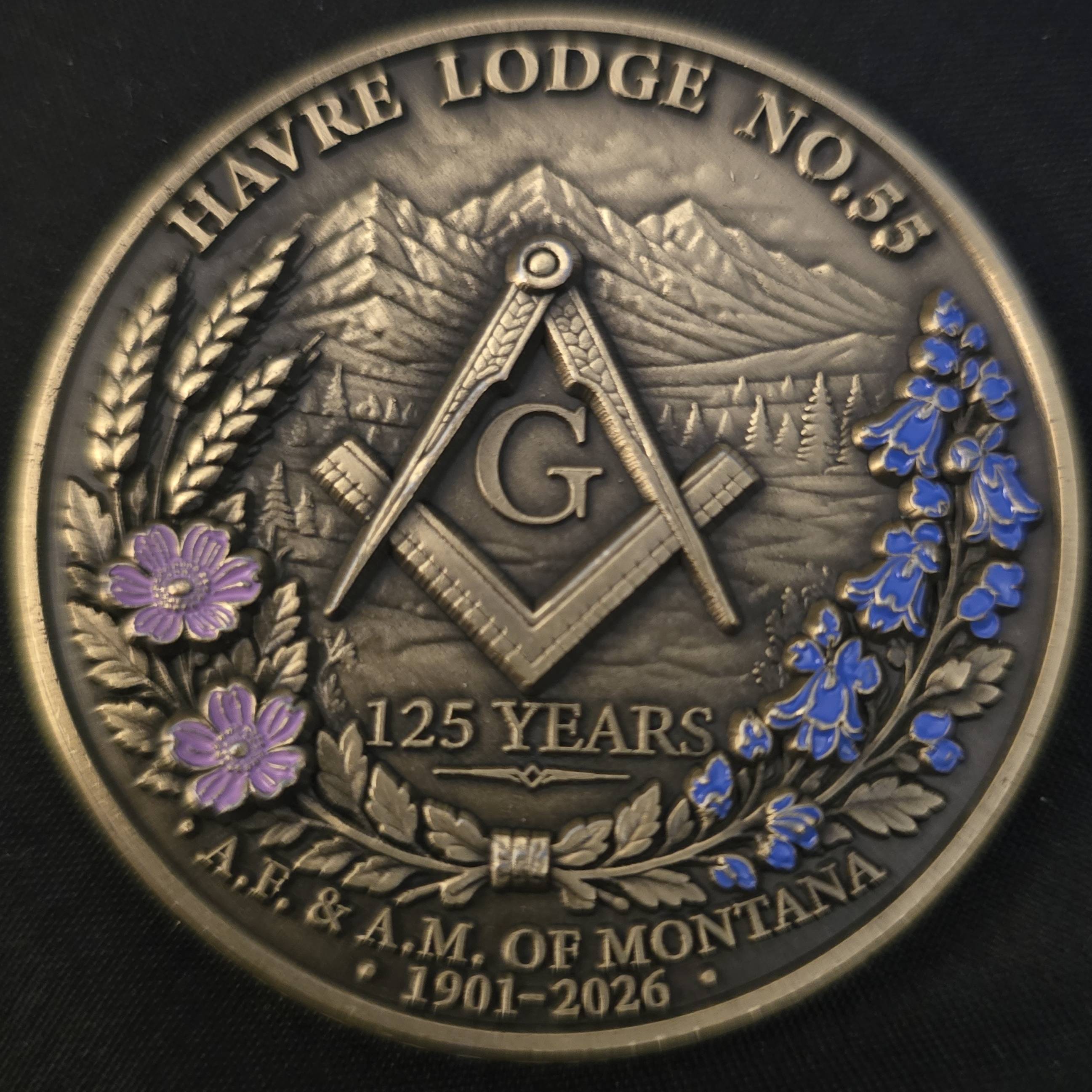 Havre Lodge No. 55 125 Years coin — back