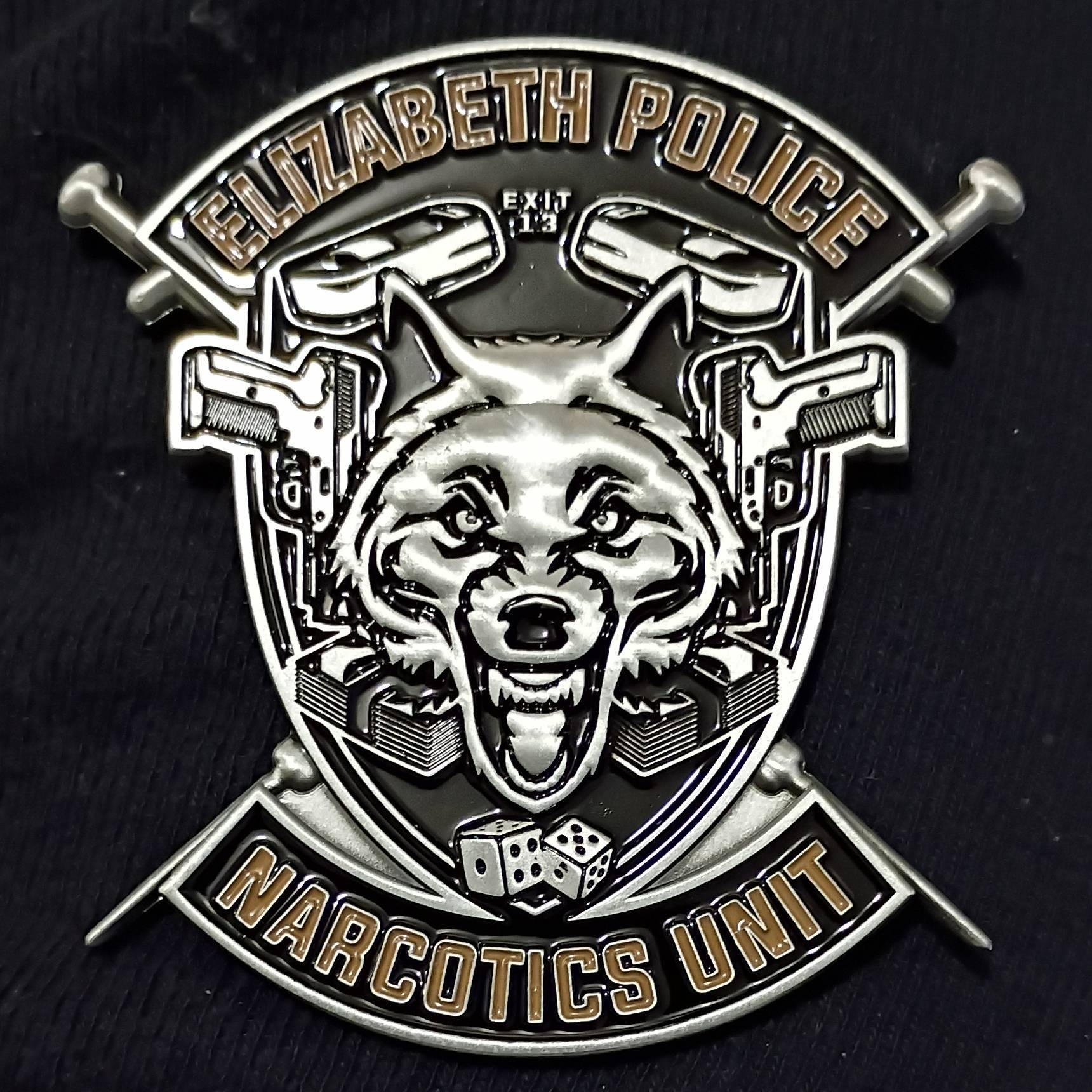 Elizabeth Police narcotics task force challenge coin — front