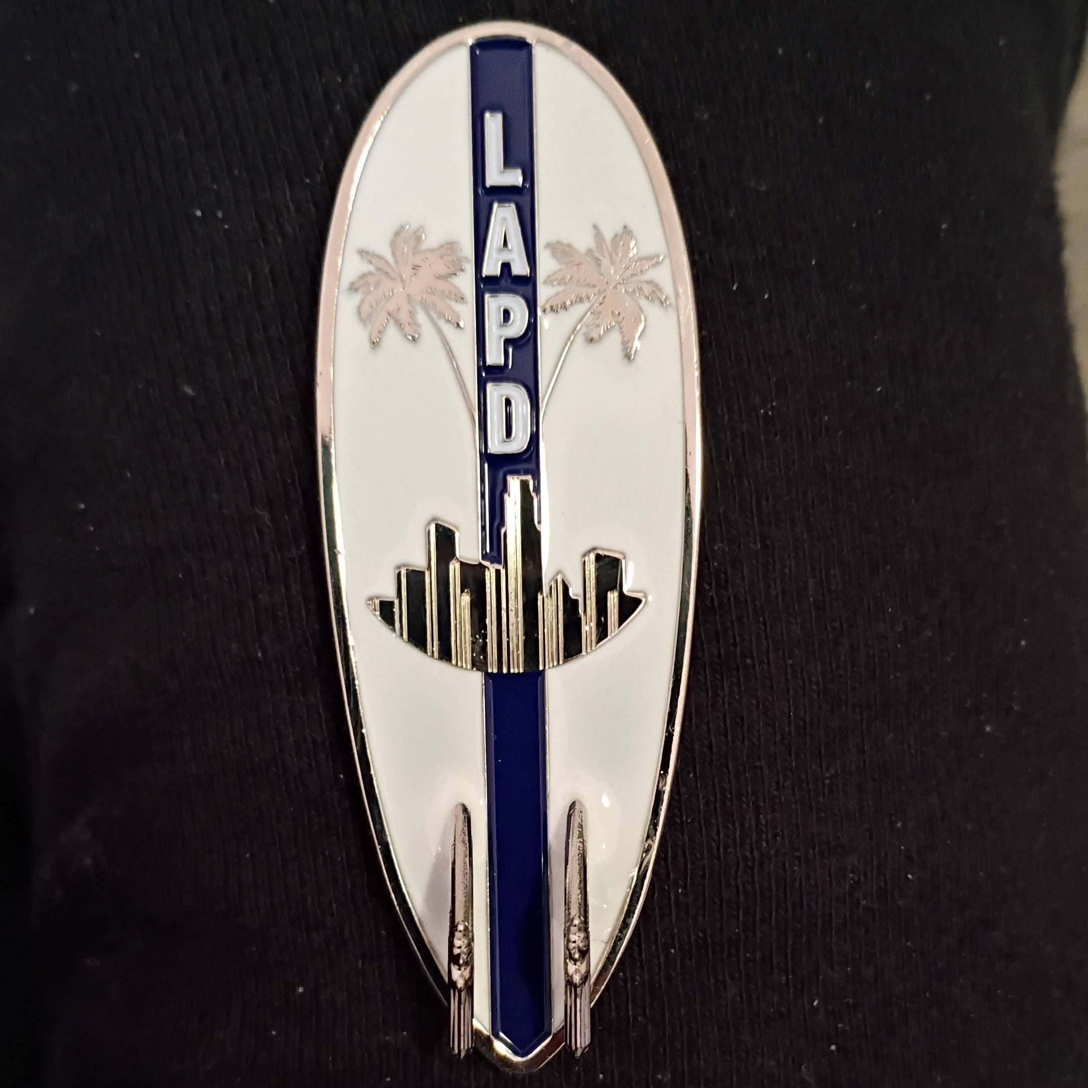 LAPD surfboard challenge coin — front