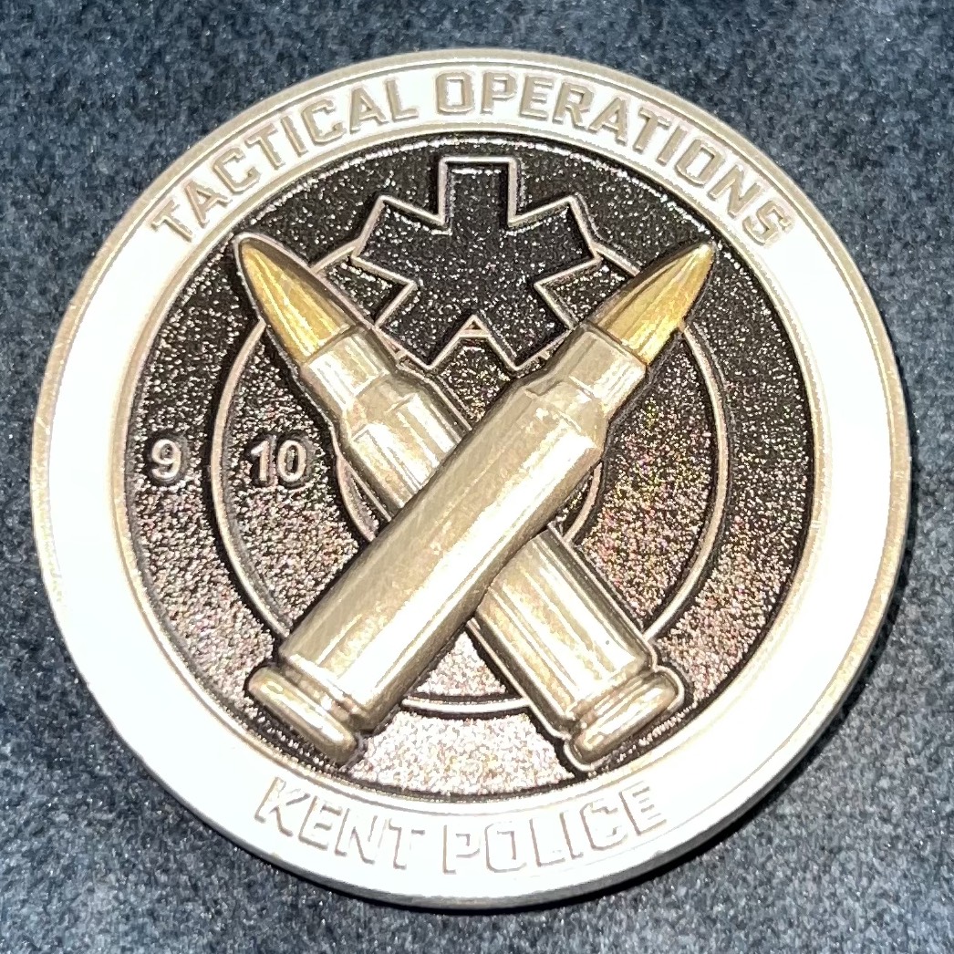 Kent Police Tactical Operations Armed Response ‘Invicta’ Challenge Coin - Gunmetal Full Colour Flag — back