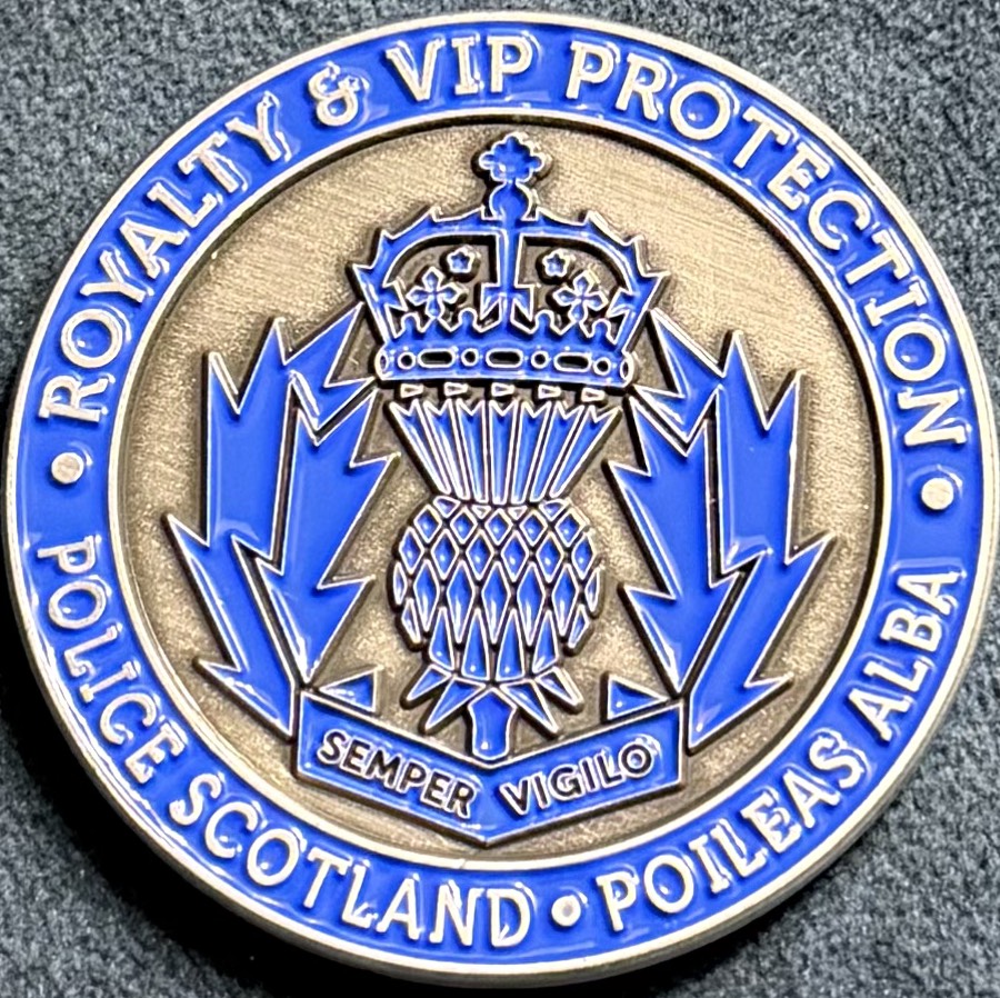 Police Scotland Royalty & VIP Protection Challenge Coin - Blue & Silver — front