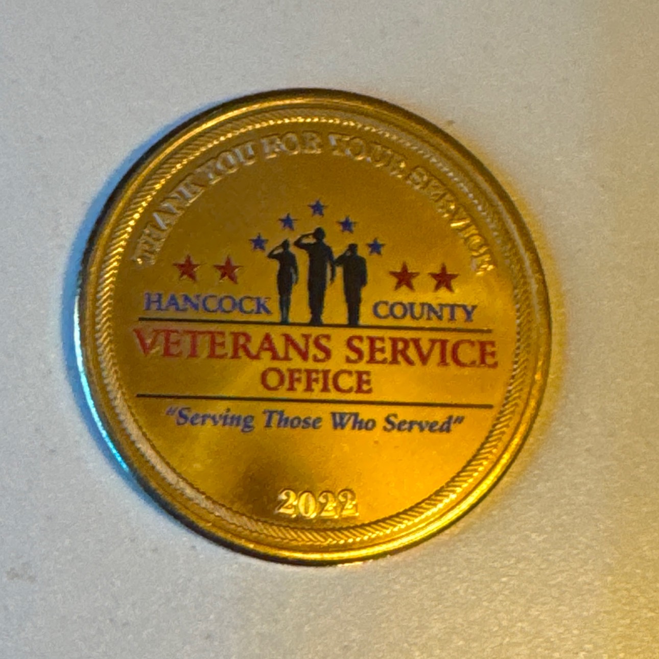Hancock County VSO Veteran Appreciation Challenge Coin — front