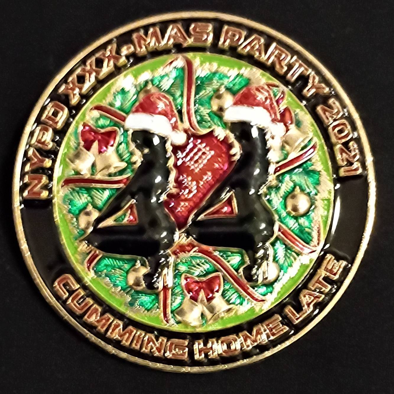 NYPD infamous 2021 Christmas party challenge coin — front
