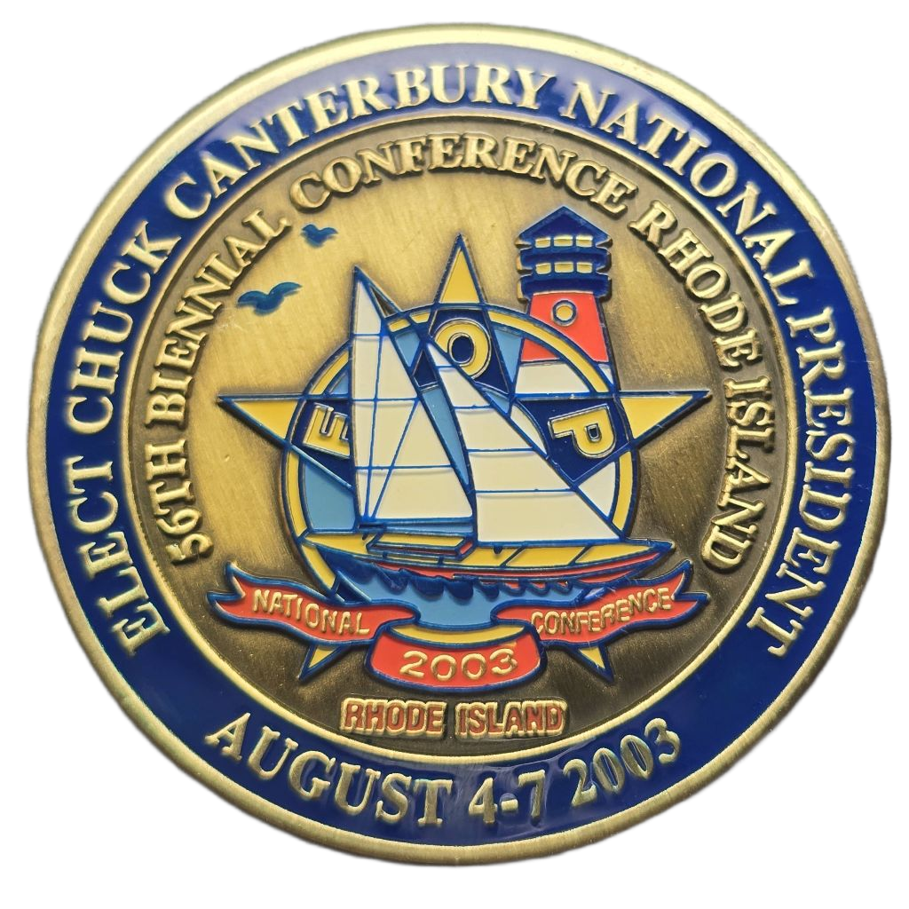 Elect chuck Canterbury national President FOP coin. — back