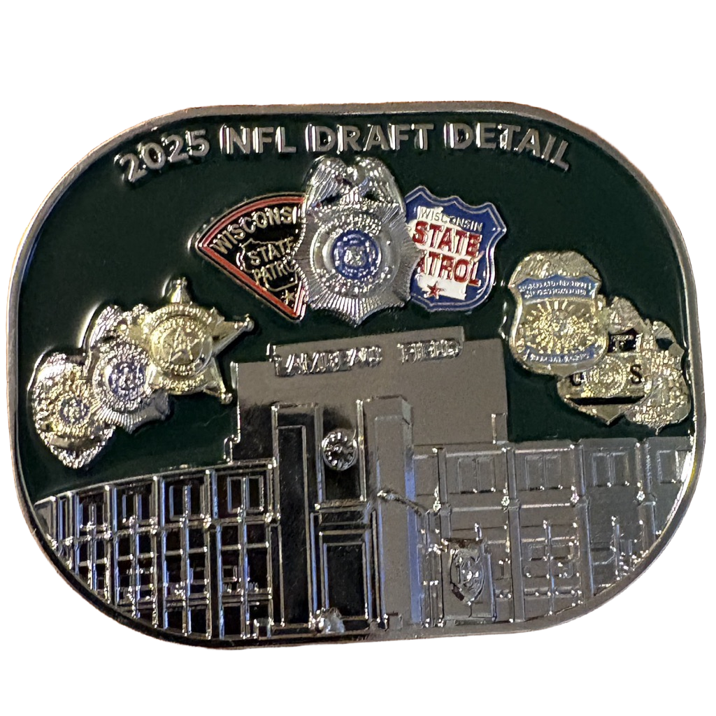 Wisconsin State Patrol NFL Draft Belt Buckle — front
