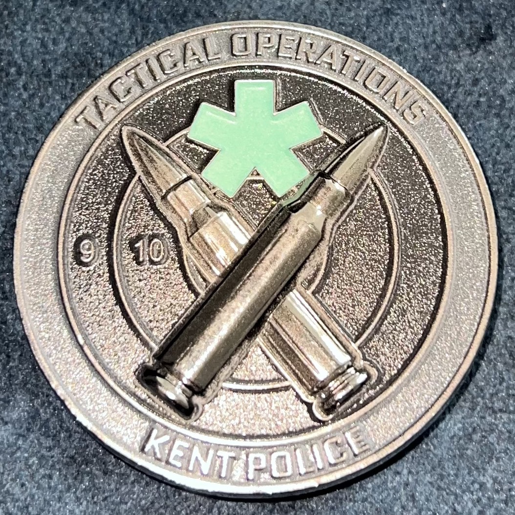 Kent Police Tactical Operations Armed Response ‘Invicta’ Challenge Coin - Blackout Glow — back