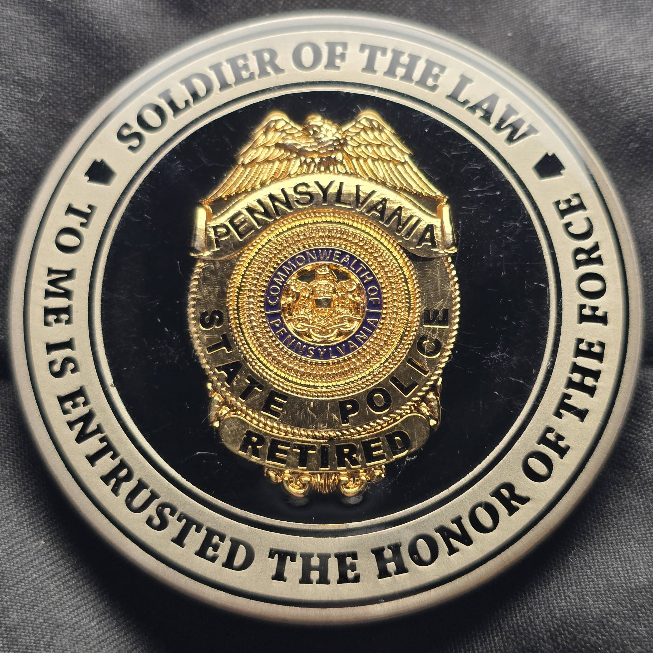 Pennsylvania state police retired trooper coin — back