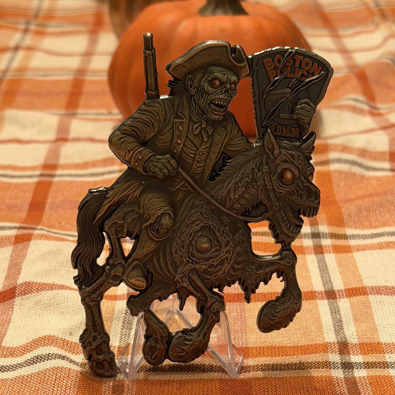 Boston police happy Halloween patriot — back