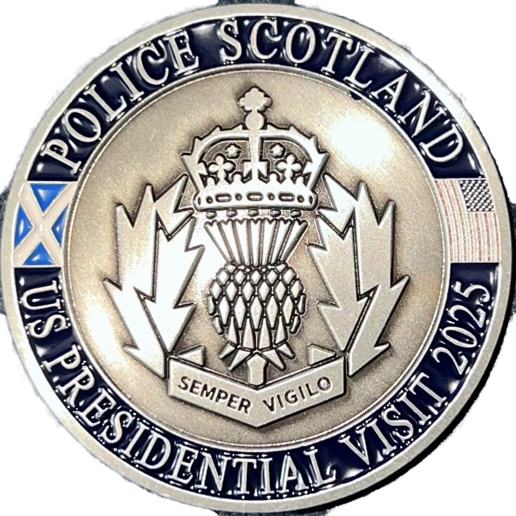 Police Scotland US Presidential Visit 2025 Challenge Coin — front