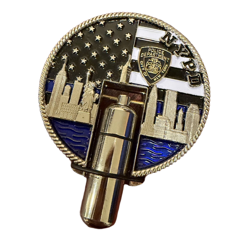 NYC Skyline challenge coin with Cigar Punch — back