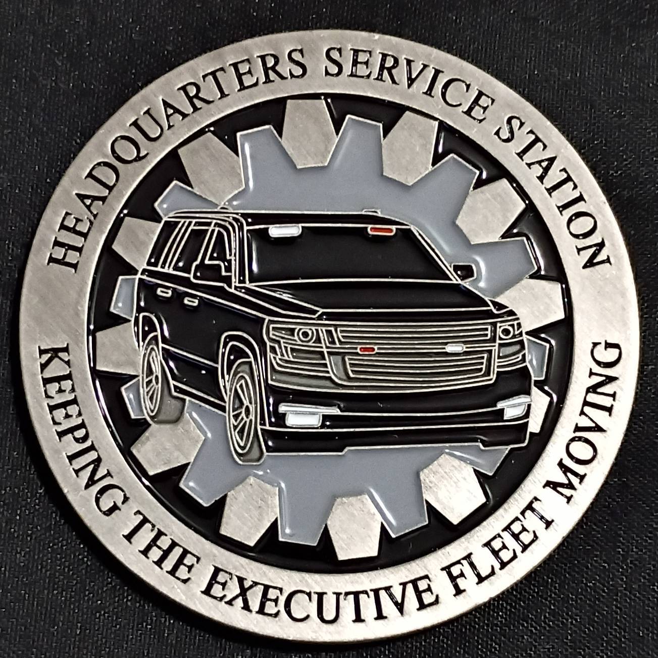 NYPD headquarters fleet services station challenge coin — back