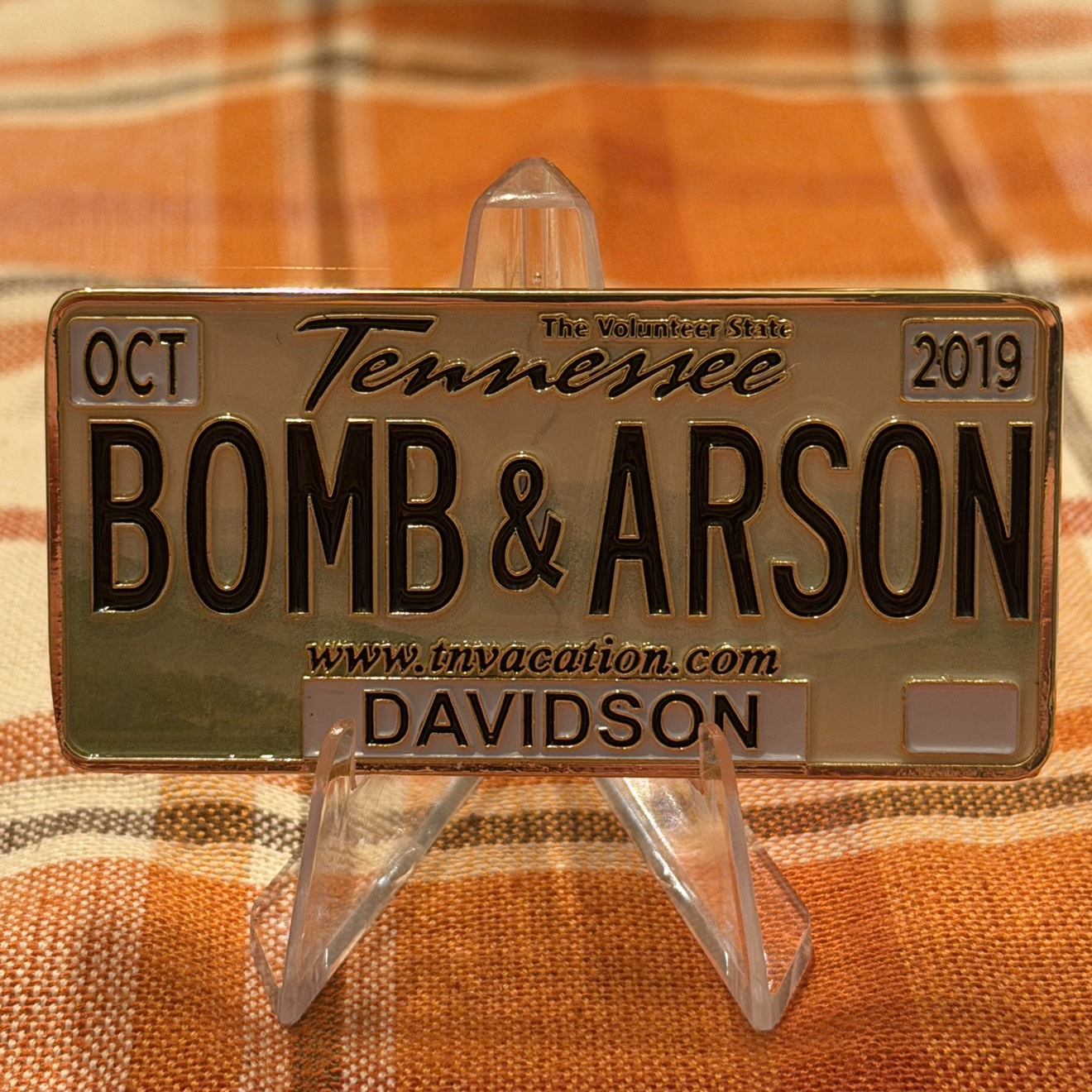 Tennessee State fire marshal bomb & arson License Plate — front
