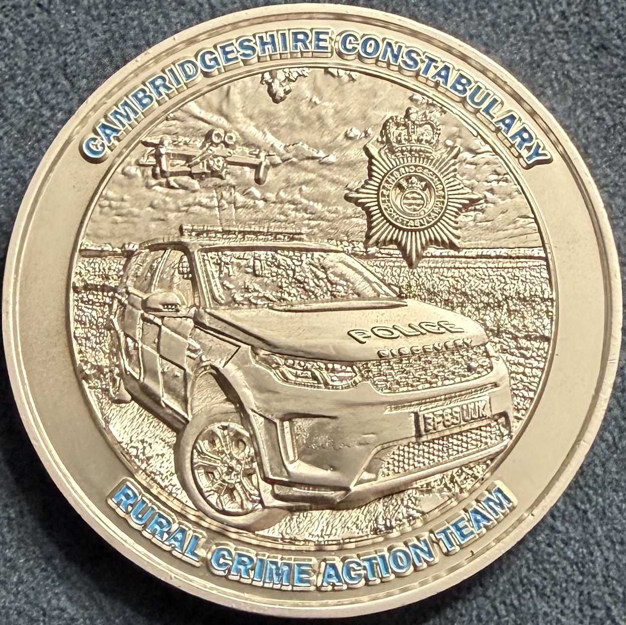 Cambridgeshire Constabulary Rural Crime Action Team Challenge Coin -  Silver — front