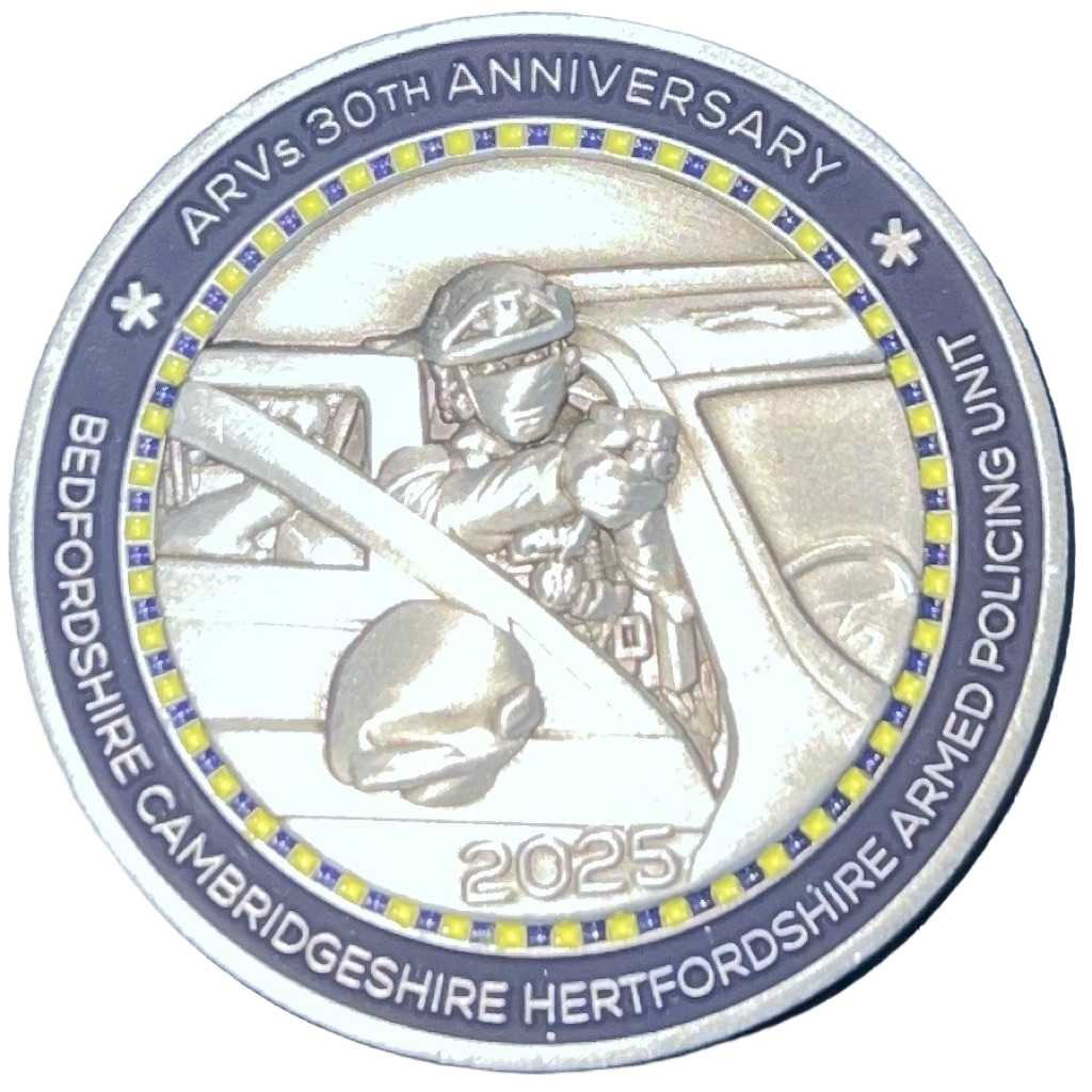Bedfordshire Cambridgeshire Hertfordshire Armed Policing Unit 30th Anniversary Challenge Coin — front