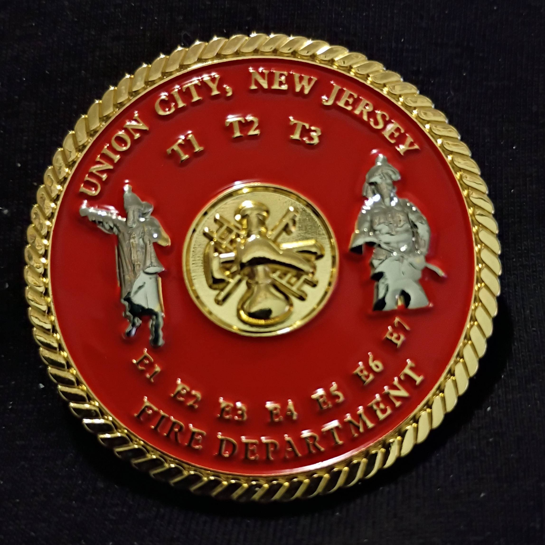 Union City NJ fire department challenge coin — back