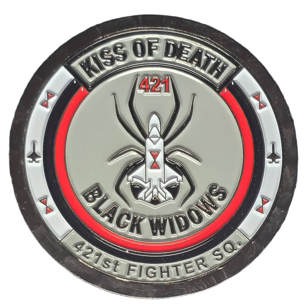 421st fighter squadron, black widows, kiss of death, coin. — back