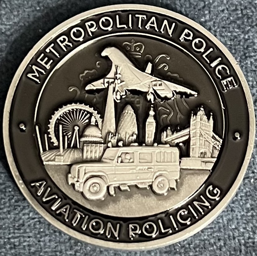 Metropolitan Police Aviation Policing Heathrow Airport 50th Anniversary Black Challenge Coin — front