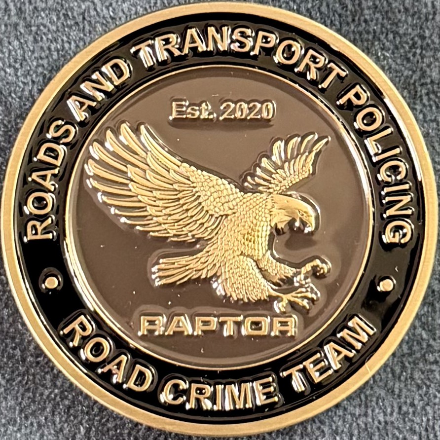 Metropolitan Police Roads and Transport Policing Road Crime Team Challenge Coin - Gold — front