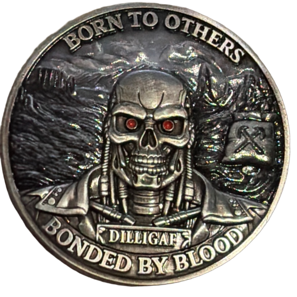 Bad Ass Mother Flowers / Born to Others Bonded by Blood Challenge Coin — back