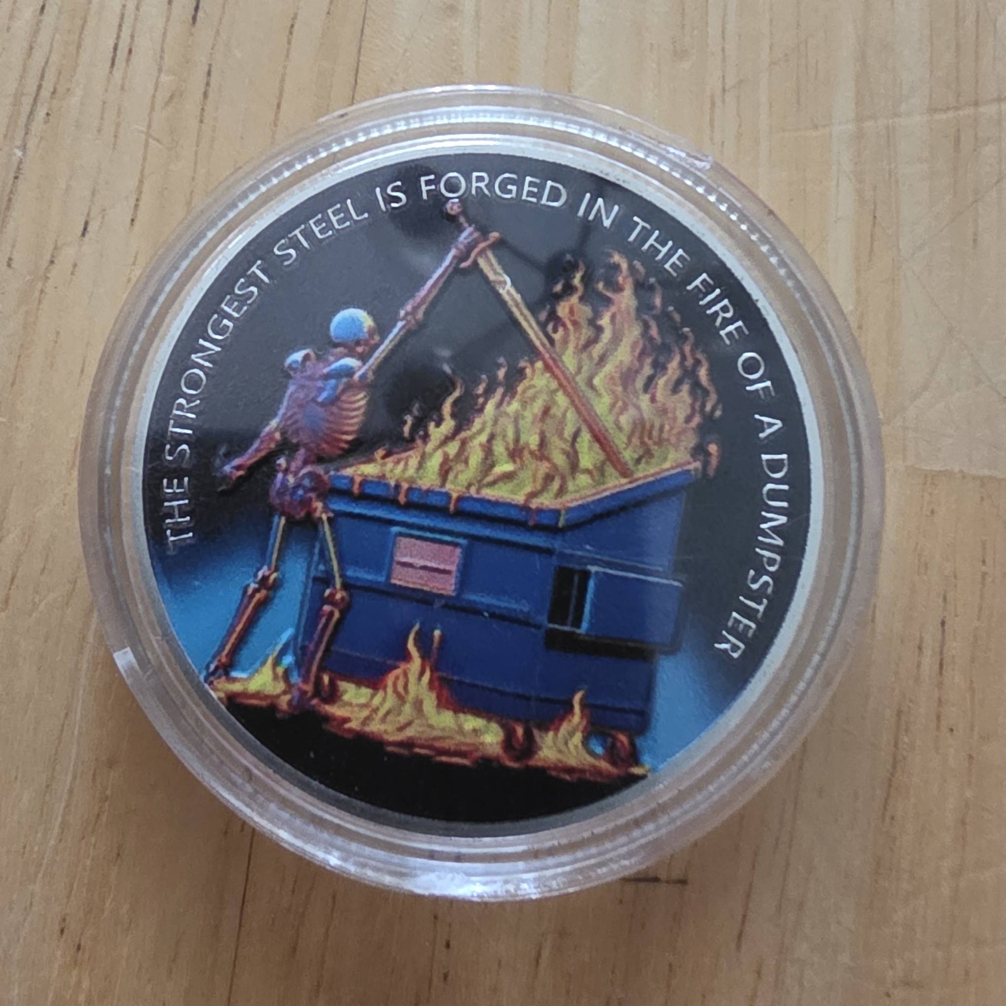 Dumpster fire — back