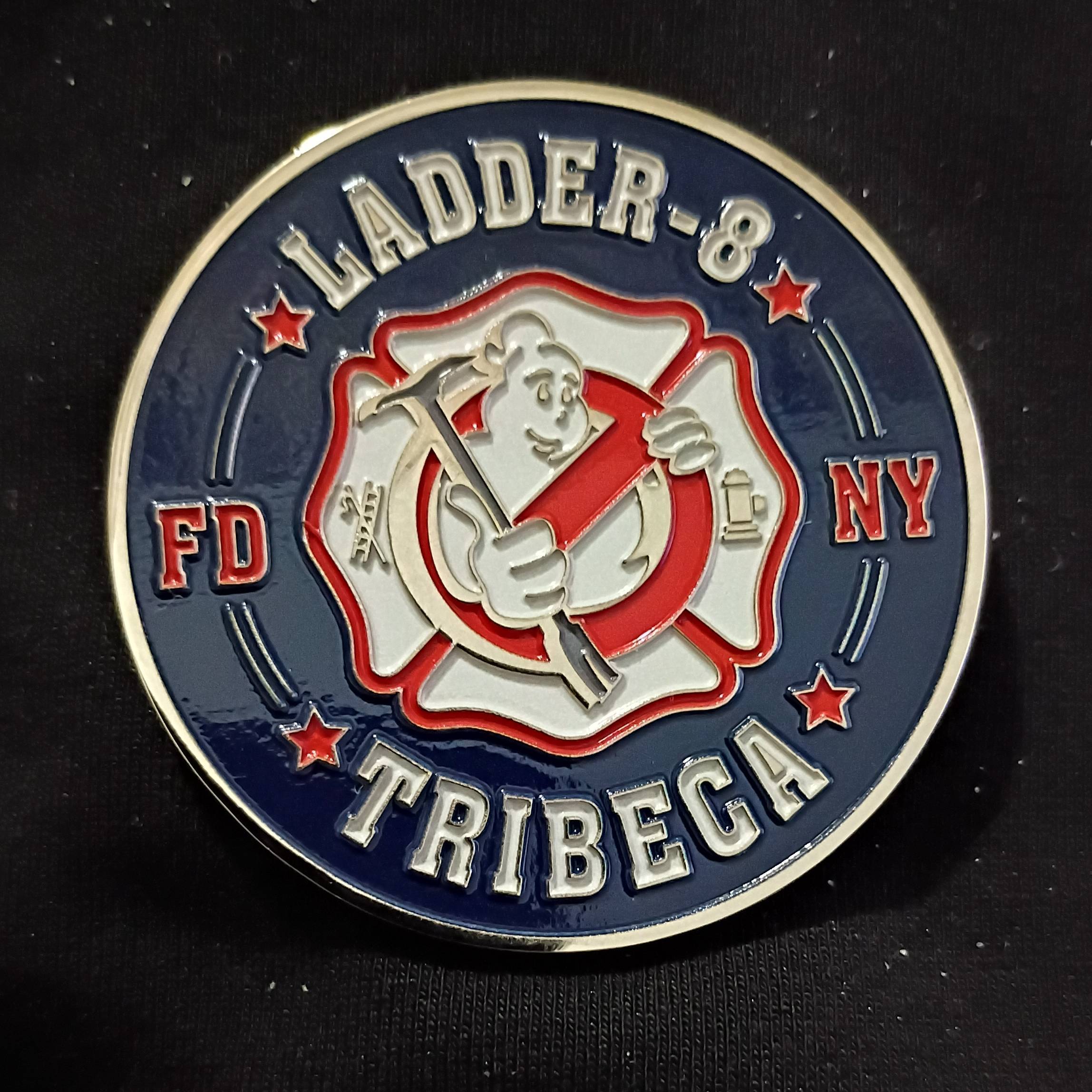 Ladder 8 ghostbuster Firehouse challenge coin — front