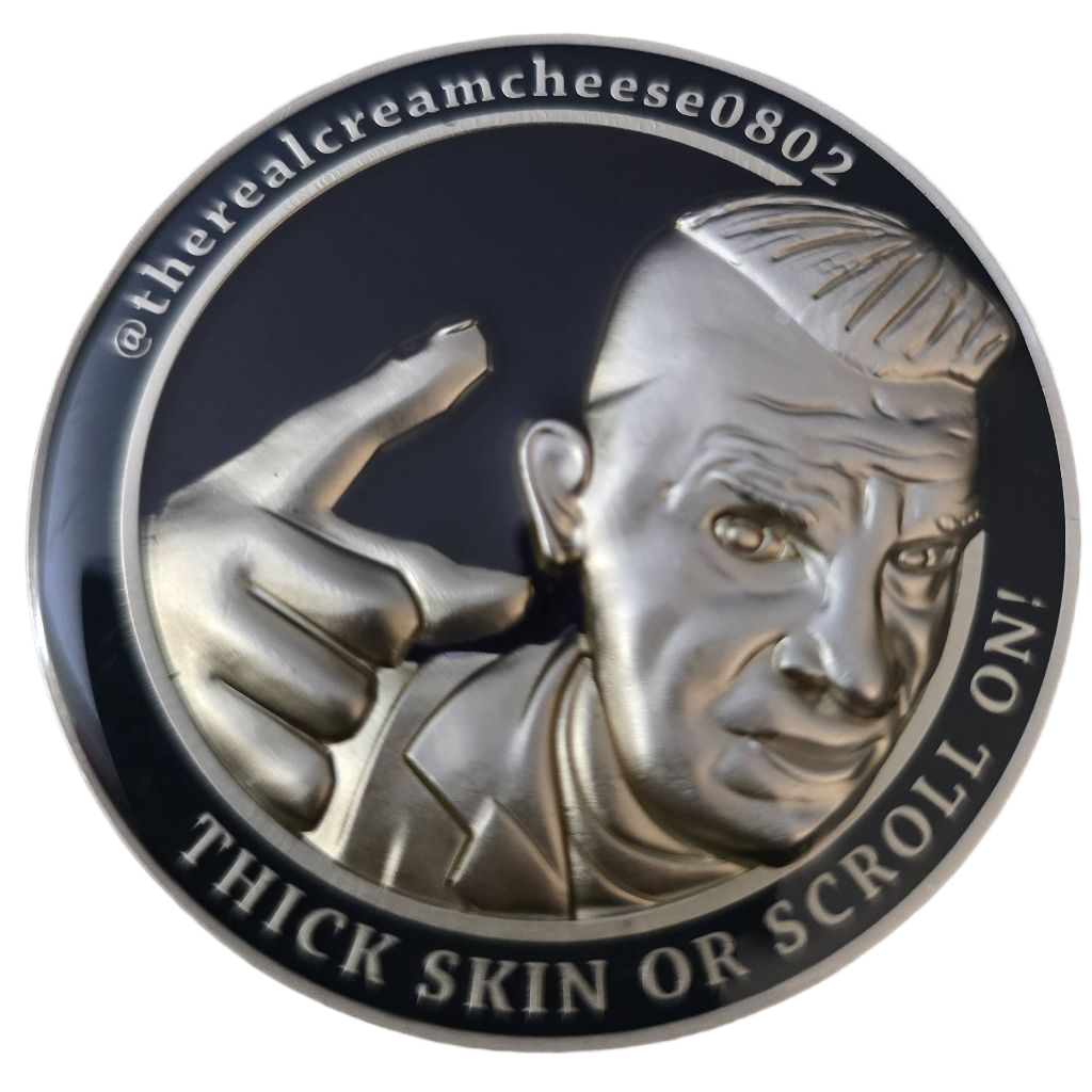 Thick Skin or Scroll On Challenge Coin — back