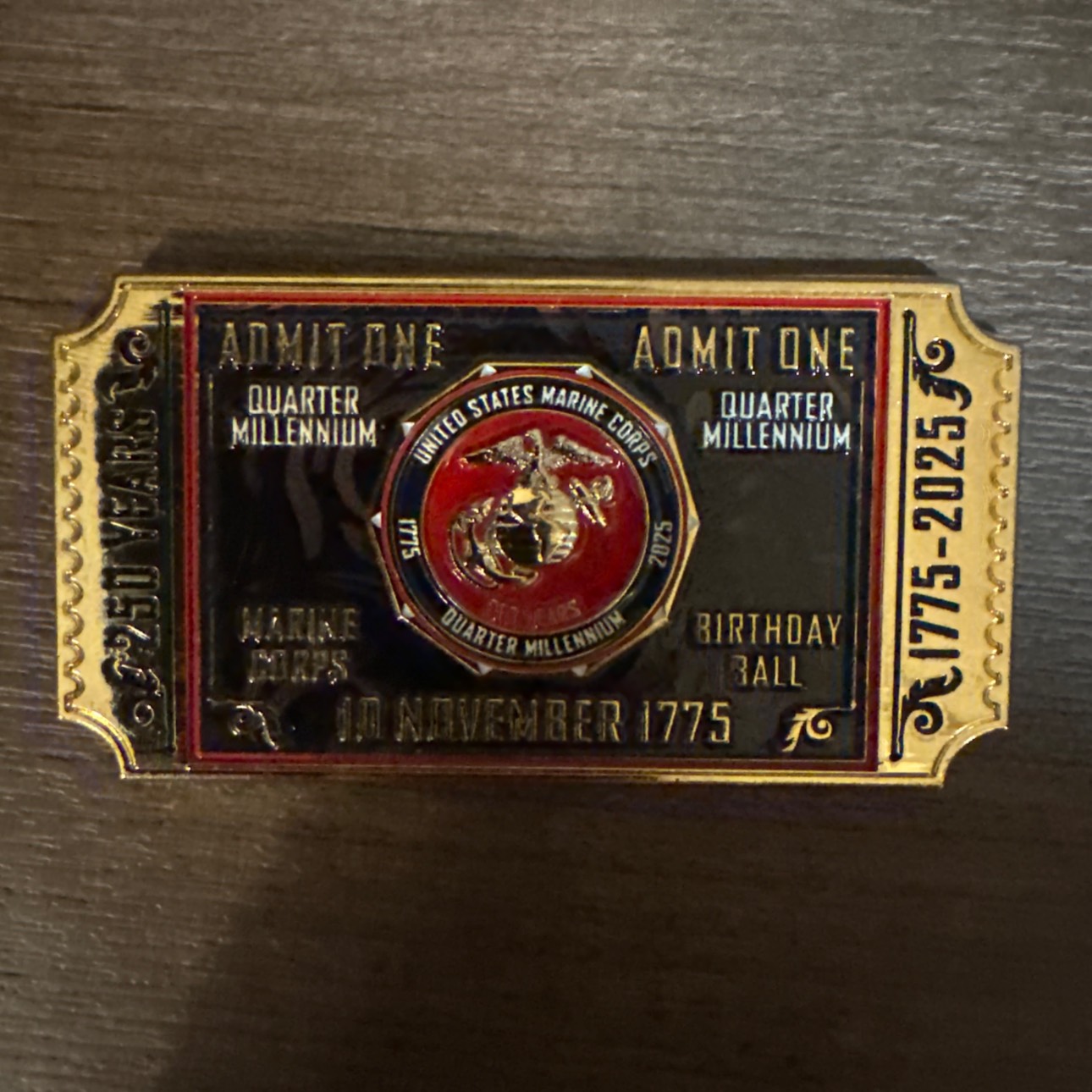 USMC 250th Ball Ticket — back
